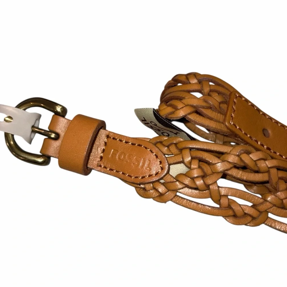 NEW Fossil Camel Brown Woven Multi Weave Leather Belt size Small